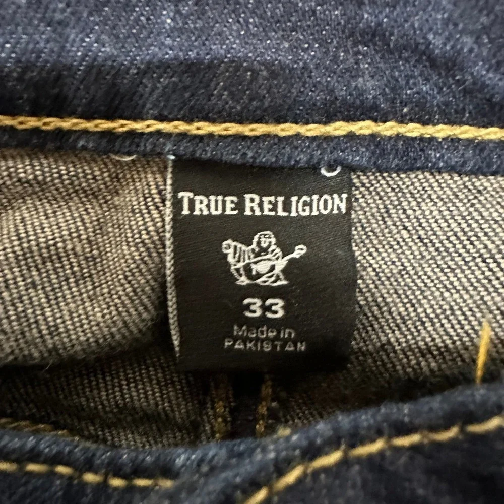 True Religion Jeans Mens Size 33 Dark Wash Skinny Fit Horseshoe Stitch Denim